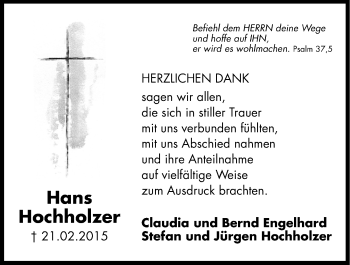 Traueranzeige von Hans Hochholzer von Hersbrucker Zeitung