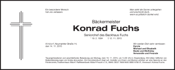 Traueranzeige von Konrad Fuchs von Der Bote