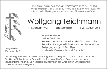 Traueranzeige von Wolfgang Teichmann von Hersbrucker Zeitung