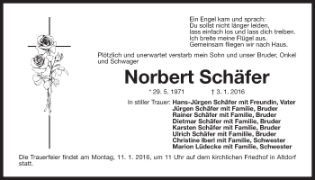 Traueranzeige von Norbert Schäfer von Der Bote