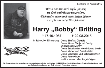 Traueranzeige von Harry Britting von Pegnitz-Zeitung