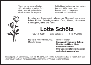 Traueranzeige von Lotte Schötz von Der Bote