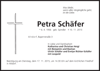 Traueranzeige von Petra Schäfer von Der Bote