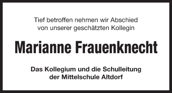 Traueranzeige von Marianne Frauenknecht von Der Bote