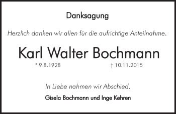Traueranzeige von Karl Walter Bochmann von Pegnitz-Zeitung