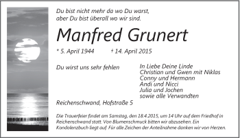 Traueranzeige von Manfred Grunert von Hersbrucker Zeitung