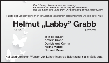 Traueranzeige von Helmut Grabb von Pegnitz-Zeitung