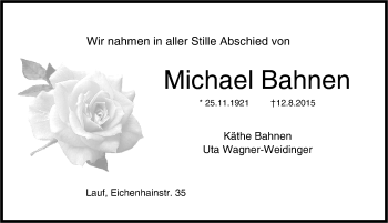 Traueranzeige von Michael Bahnen von Pegnitz-Zeitung