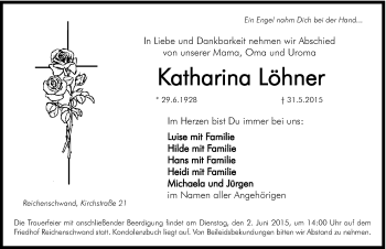 Traueranzeige von Katharina Löhner von Hersbrucker Zeitung