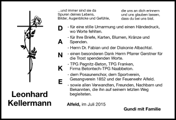Traueranzeige von Leonhard Kellermann von Hersbrucker Zeitung