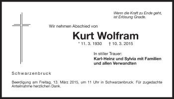 Traueranzeige von Kurt Wolfram von Der Bote