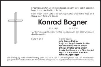 Traueranzeige von Konrad Bogner von Der Bote