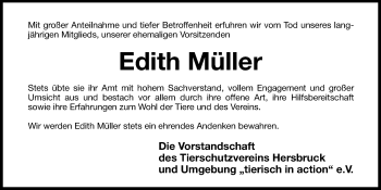 Traueranzeige von Edith Müller von Hersbrucker Zeitung