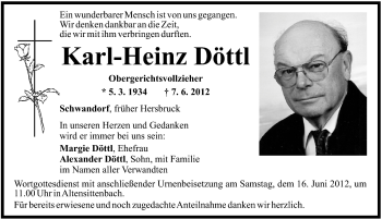 Traueranzeige von Karl-Heinz Döttl von Hersbrucker Zeitung