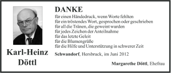 Traueranzeige von Karl-Heinz Döttl von Hersbrucker Zeitung