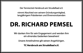 Traueranzeige von Richard Pemsel von Hersbrucker Zeitung