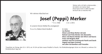 Traueranzeige von Josef Merker von Der Bote