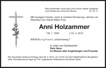 Traueranzeige von Anni Holzammer von Der Bote
