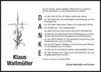 Traueranzeige von Klaus Wallmüller von Der Bote