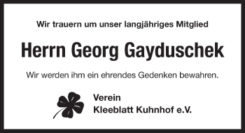 Traueranzeige von Georg Gayduschek von Pegnitz-Zeitung