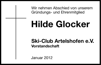 Traueranzeige von Hildegard Glocker von Hersbrucker Zeitung