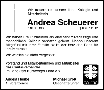 Traueranzeige von Andrea Scheuerer von Hersbrucker Zeitung