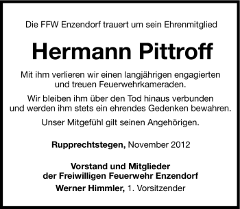 Traueranzeige von Hermann Pittroff von Hersbrucker Zeitung