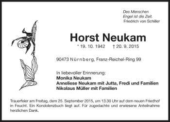 Traueranzeige von Horst Neukam von Der Bote