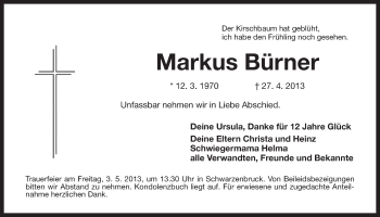 Traueranzeige von Markus Bürner von Der Bote
