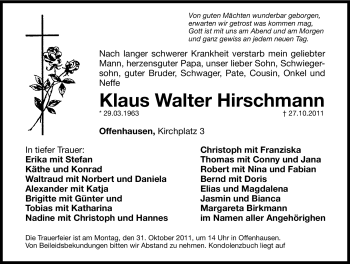 Traueranzeige von Walter Hirschmann von Hersbrucker Zeitung
