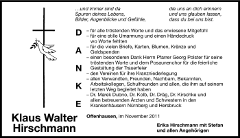Traueranzeige von Klaus Walter Hirschmann von Hersbrucker Zeitung