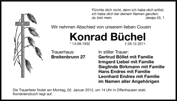 Traueranzeige von Konrad Büchel von Hersbrucker Zeitung