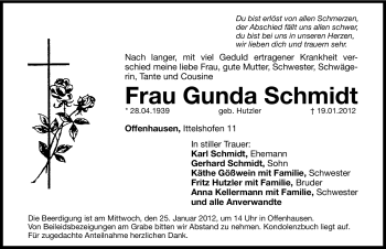Traueranzeige von Gunda Schmidt von Hersbrucker Zeitung