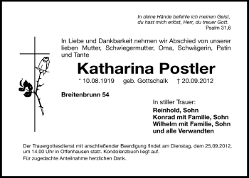 Traueranzeige von Katharina Postler von Hersbrucker Zeitung
