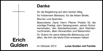Traueranzeige von Erich Gulden von Hersbrucker Zeitung