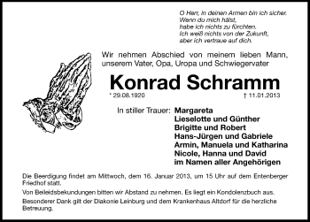 Traueranzeige von Konrad Schramm von Hersbrucker Zeitung