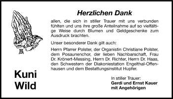 Traueranzeige von Kuni Wild von Hersbrucker Zeitung