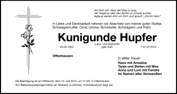 Traueranzeige von Kunigunde Hupfer von Hersbrucker Zeitung
