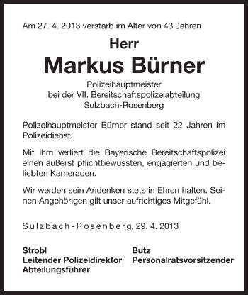 Traueranzeige von Markus Bürner von Der Bote