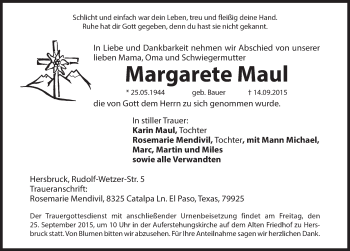 Traueranzeige von Margarete Maul von Hersbrucker Zeitung