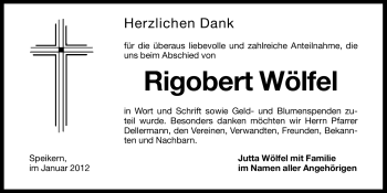 Traueranzeige von Rigobert Wölfel von Hersbrucker Zeitung
