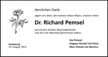 Traueranzeige von Richard Pemsel von Hersbrucker Zeitung