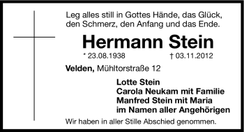 Traueranzeige von Hermann Stein von Hersbrucker Zeitung