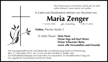 Traueranzeige von Maria Zenger von Hersbrucker Zeitung