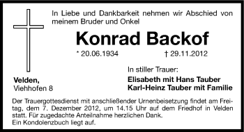Traueranzeige von Konrad Backof von Hersbrucker Zeitung
