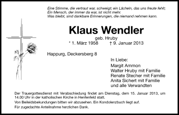 Traueranzeige von Klaus Wendler von Hersbrucker Zeitung