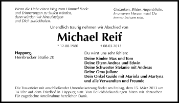 Traueranzeige von Michael Reif von Hersbrucker Zeitung