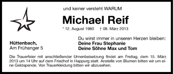Traueranzeige von Michael Reif von Hersbrucker Zeitung