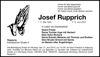 Traueranzeige von Josef Rupprich von Hersbrucker Zeitung