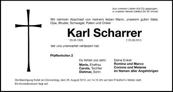 Traueranzeige von Karl Scharrer von Hersbrucker Zeitung